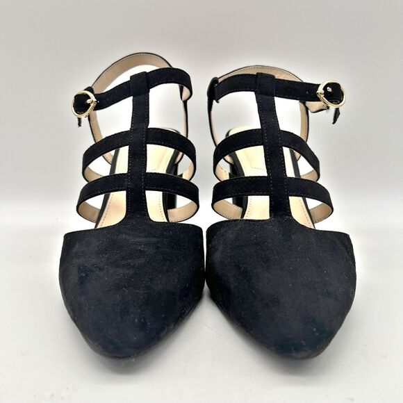 Liz Claiborne Newell Black Vegan Suede Closed Pointed Toe Strappy Heels 9.5 - Picture 6 of 12